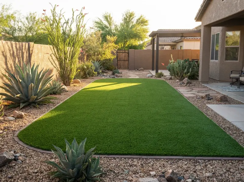 Premium artificial turf in Yuma yard