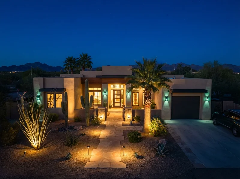 Desert landscape lighting at dusk Desert landscape lighting at dusk