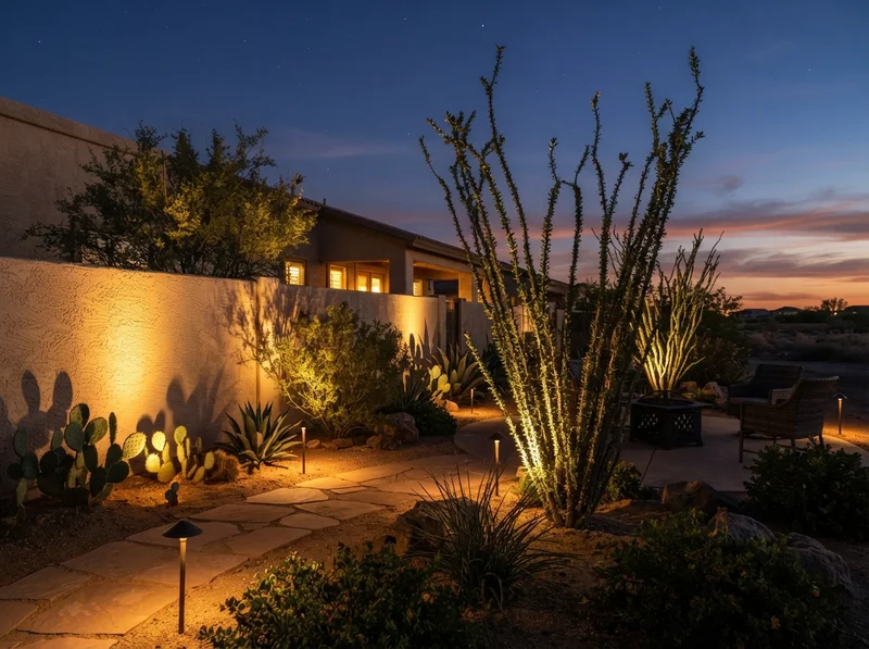 Desert landscape outdoor lighting installation Desert landscape outdoor lighting installation