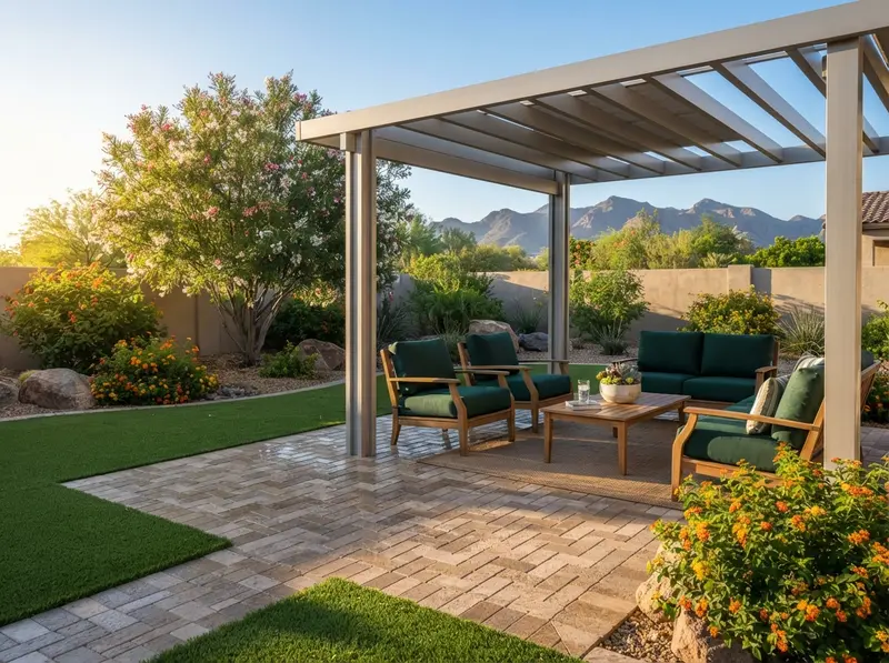 Custom paver patio in Yuma backyard Custom paver patio in Yuma backyard
