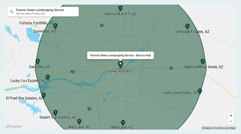 Service Area Map for Forever Green Landscaping
