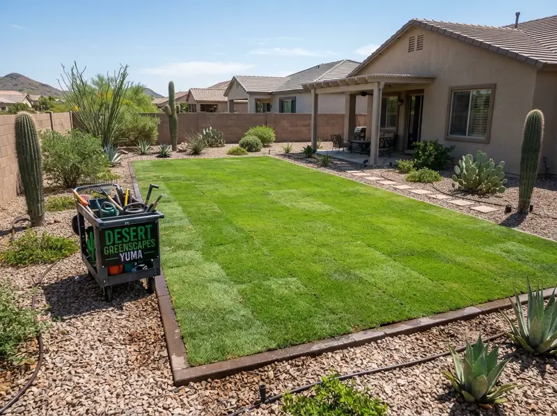 Newly installed sod in Yuma backyard Newly installed sod in Yuma backyard