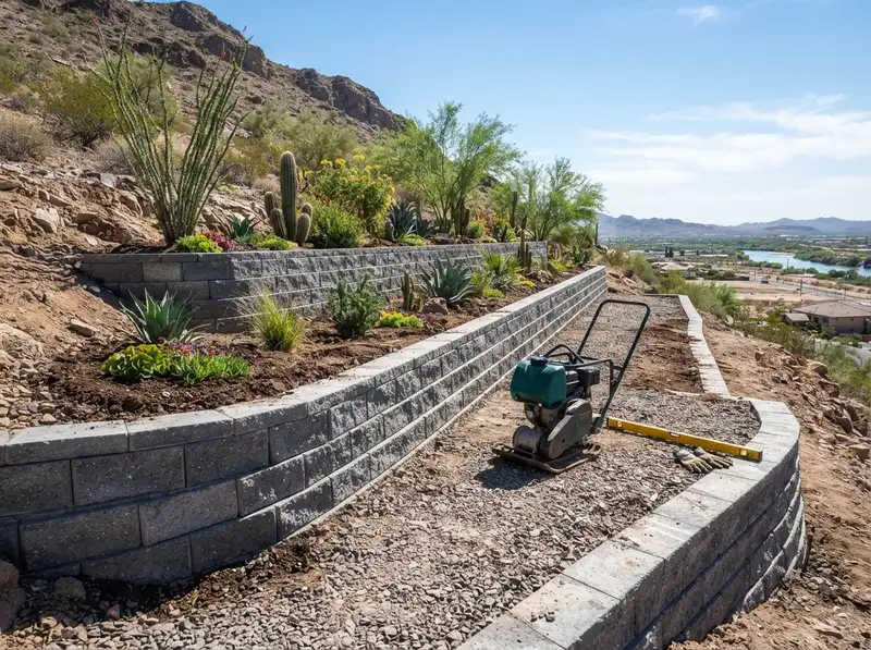 Retaining wall construction in Yuma yard Retaining wall construction in Yuma yard